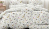 Светло-сероватый твил-сатин с разноцветными птицами и компаньоном с белым узором